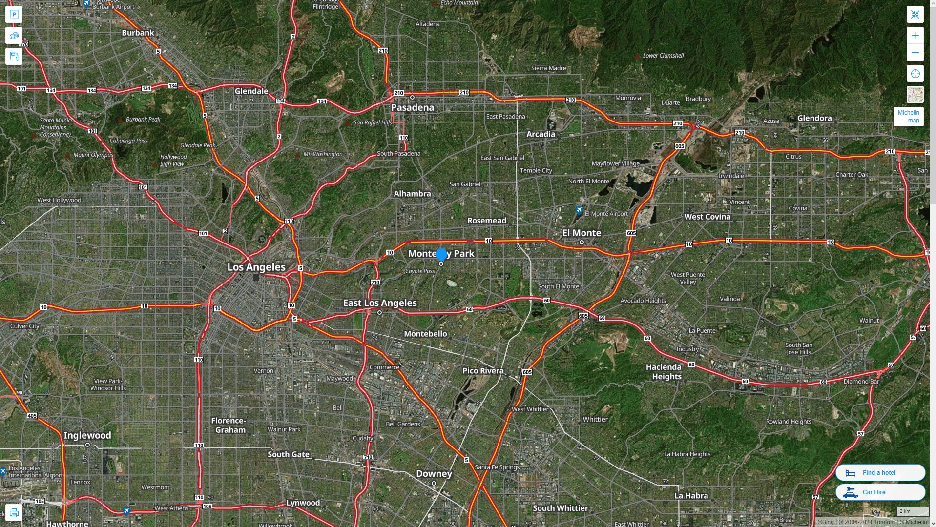 Monterey Park California Highway and Road Map with Satellite View